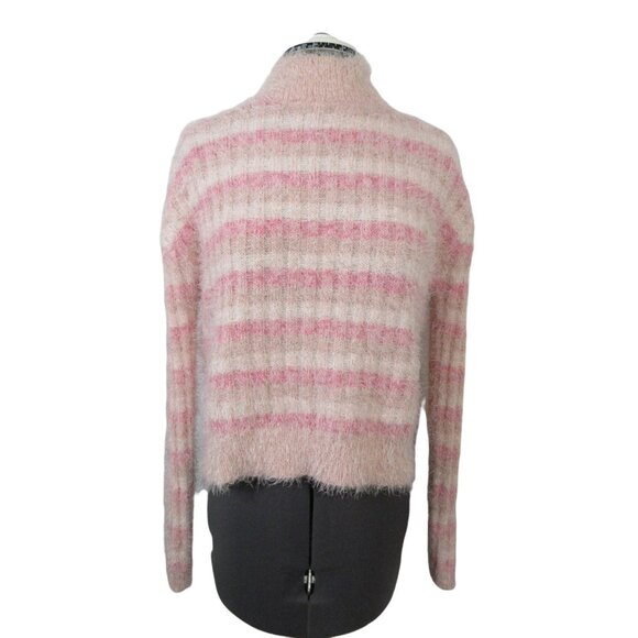 Candie's cozy and soft  pink striped fuzzy mock neck sweater - Picture 1 of 12